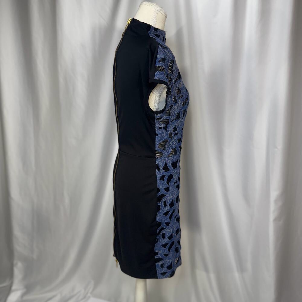 CQ by CQ Blue Lace Sheath Dress Medium Sheer Avant Garde Feminine Event Vacation - Picture 7 of 16